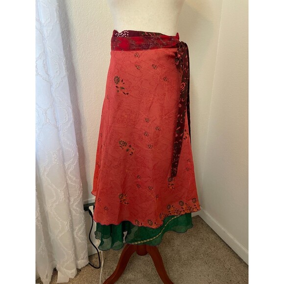 Sanchi Boho Wrap Skirt One Size Reversible Full Length Midi Made in India - Picture 1 of 10